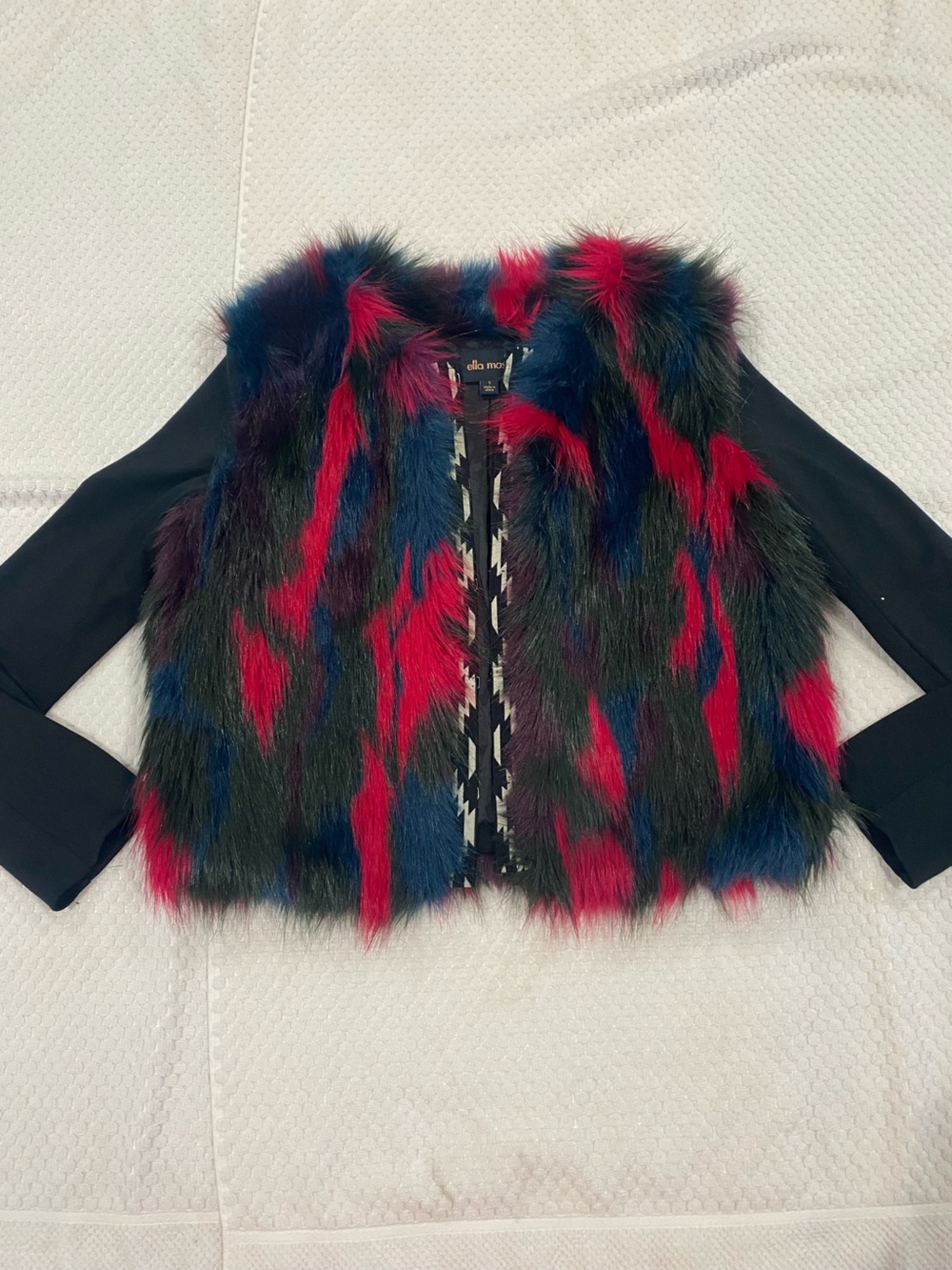 Ella Moss Multicolor Faux Fur Vest in Red, Blue & Black